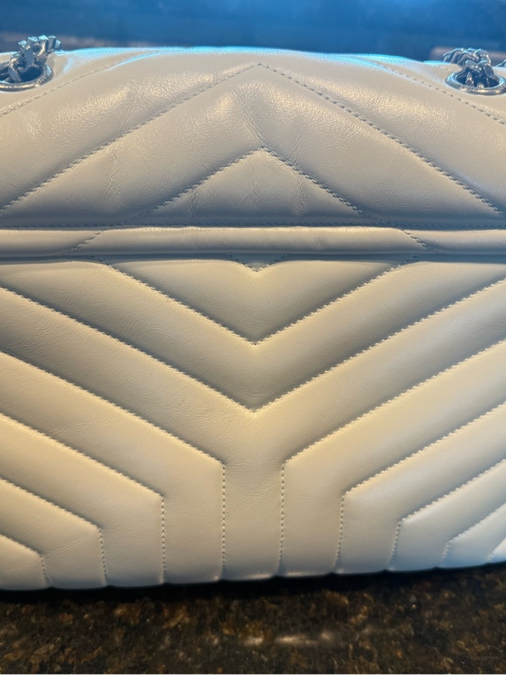 Yves Saint Laurent Cream Quilted LouLou Puffer Chevron Quilted Shoulder bag - Picture 7 of 13
